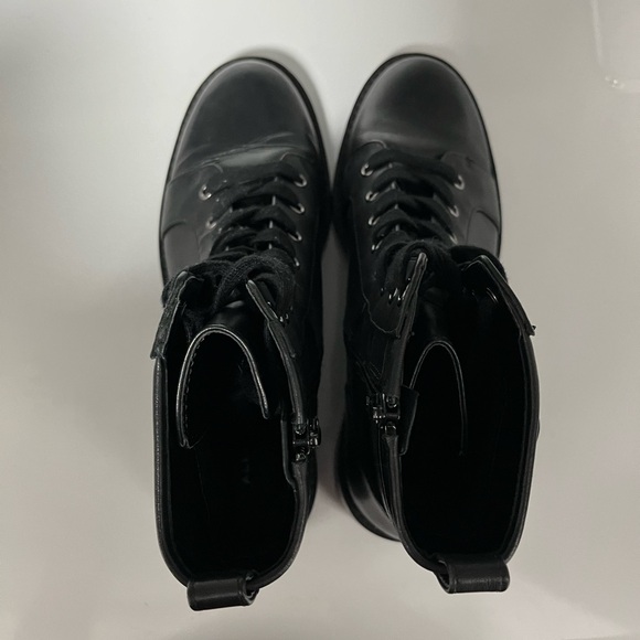 Alex Marie Black Leather Velvet Combat Boots - Picture 7 of 10